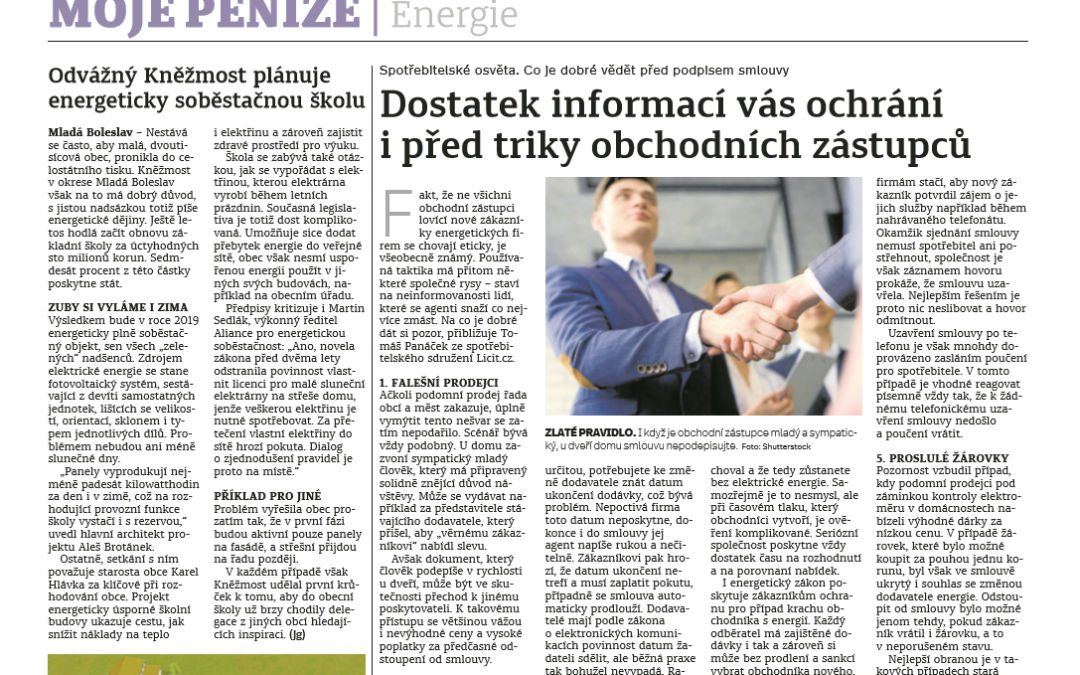 Z MÉDIÍ: Dostatek informací vás ochrání i před triky obchodních zástupců (Zdroj: Deník)