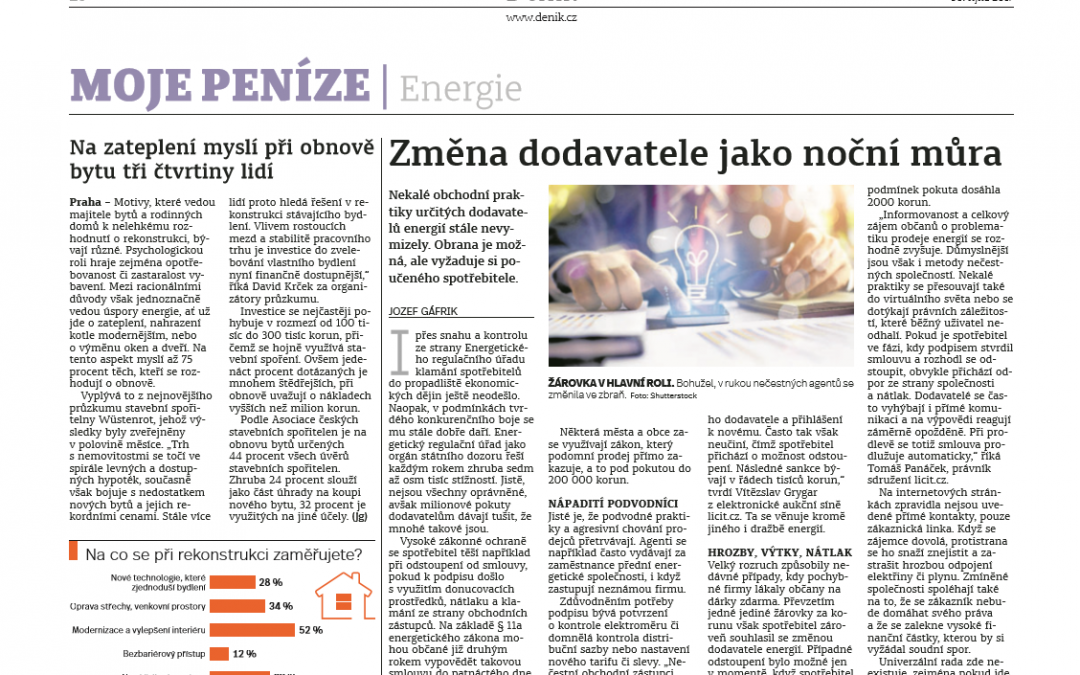 Z MÉDIÍ: Změna dodavatele jako noční můra (Zdroj: Deník)