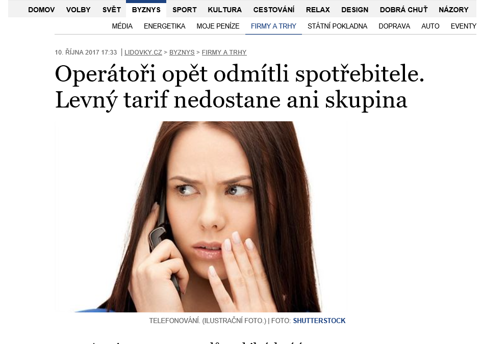 Z MÉDIÍ: Operátoři opět odmítli spotřebitele (Zdroj: Lidovky.cz)