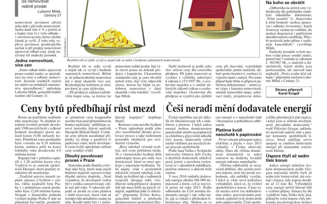 Z MÉDIÍ: Češi neradi mění dodavatele energií (Zdroj: Právo)